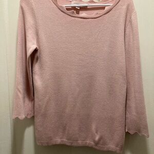 Philosophy Republic Clothing Pink Scalloped Neck 3/4 Sleeve Knit Sweater Small